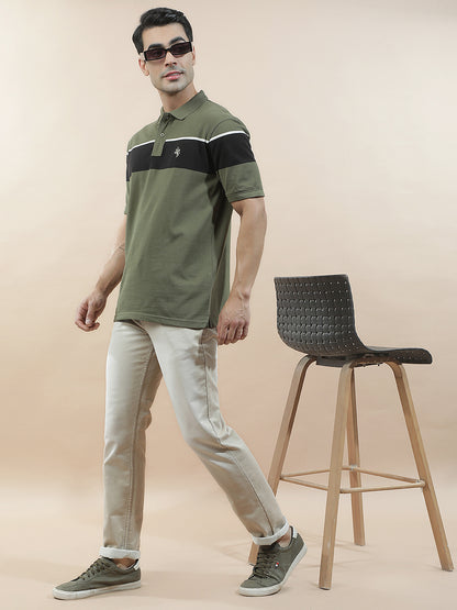 T-Shirt for Men | Breathable & Soft with Color Fastness Regular Fit Polo Neck Poly Cotton Fabric Striped Pattern