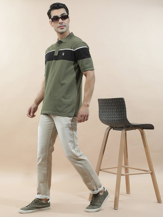 T-Shirt for Men | Breathable & Soft with Color Fastness Regular Fit Polo Neck Poly Cotton Fabric Striped Pattern
