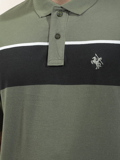 T-Shirt for Men | Breathable & Soft with Color Fastness Regular Fit Polo Neck Poly Cotton Fabric Striped Pattern