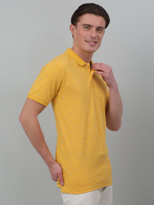 T-Shirt for Men | Breathable & Soft with Color Fastness Regular Fit Polo Neck Poly Cotton Fabric Printed Pattern