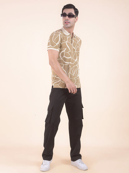 T-Shirt for Men | Breathable & Soft with Color Fastness Regular Fit Polo Neck Poly Cotton Fabric Floral Print Pattern