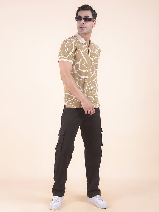 T-Shirt for Men | Breathable & Soft with Color Fastness Regular Fit Polo Neck Poly Cotton Fabric Floral Print Pattern