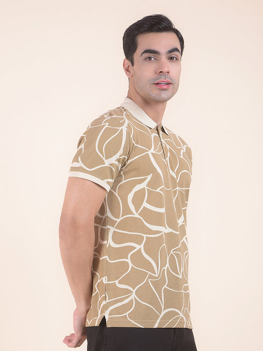 T-Shirt for Men | Breathable & Soft with Color Fastness Regular Fit Polo Neck Poly Cotton Fabric Floral Print Pattern