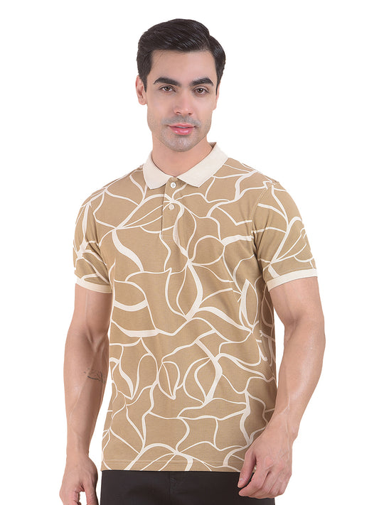 T-Shirt for Men | Breathable & Soft with Color Fastness Regular Fit Polo Neck Poly Cotton Fabric Floral Print Pattern