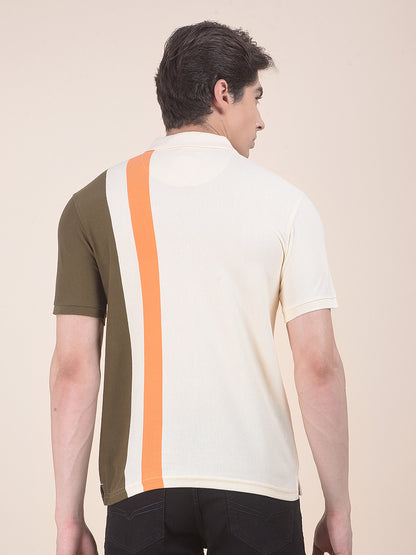 Men's White Regular Fit Striped Half Sleeve Casual T-Shirt