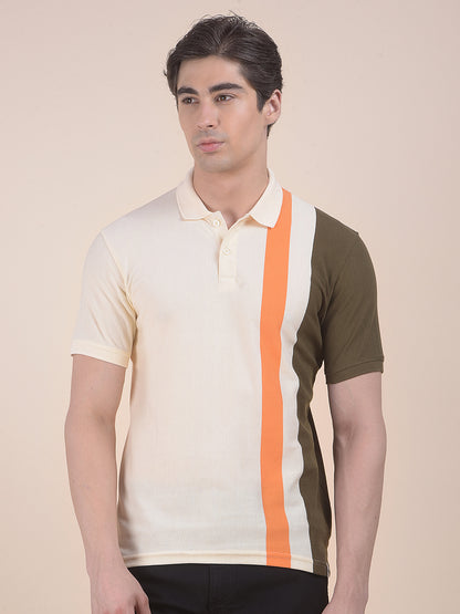 Men's White Regular Fit Striped Half Sleeve Casual T-Shirt