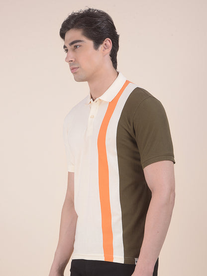 Men's White Regular Fit Striped Half Sleeve Casual T-Shirt