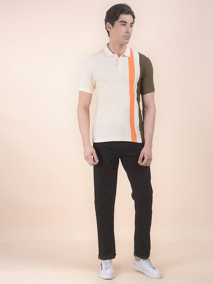 Men's White Regular Fit Striped Half Sleeve Casual T-Shirt