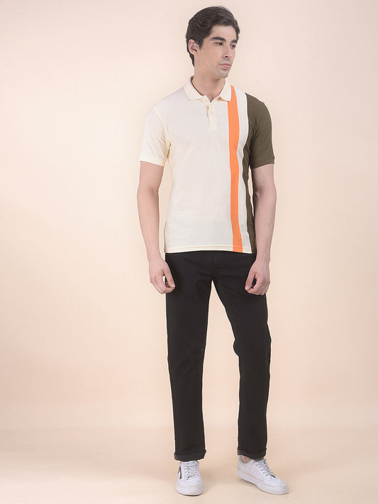 Men's White Regular Fit Striped Half Sleeve Casual T-Shirt