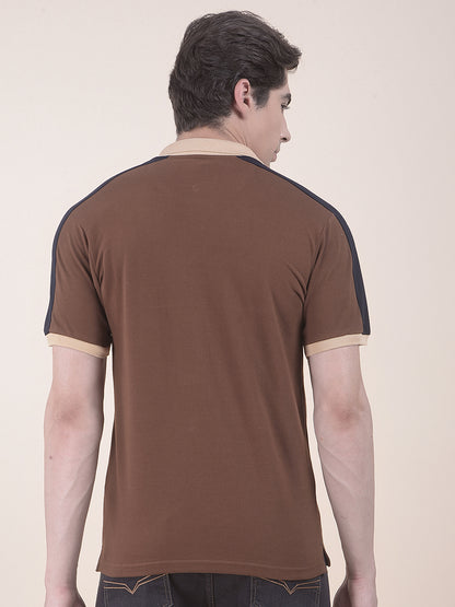 Men's Brown Regular Fit Striped Half Sleeve Casual T-Shirt
