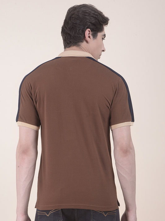 Men's Brown Regular Fit Striped Half Sleeve Casual T-Shirt