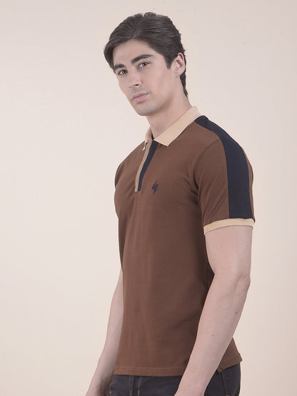 Men's Brown Regular Fit Striped Half Sleeve Casual T-Shirt