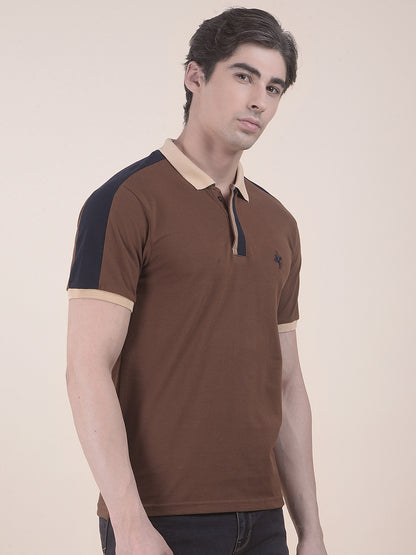 Men's Brown Regular Fit Striped Half Sleeve Casual T-Shirt