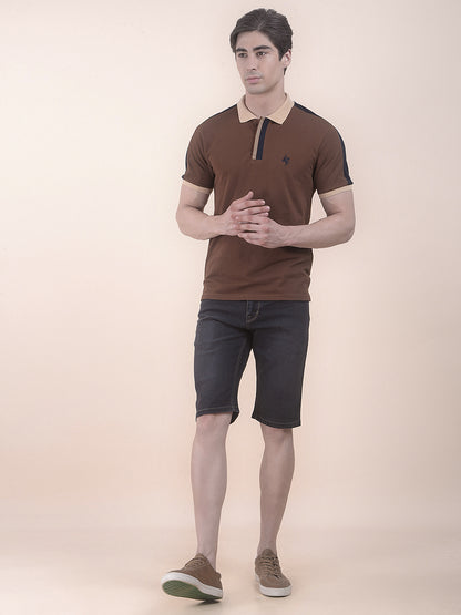 Men's Brown Regular Fit Striped Half Sleeve Casual T-Shirt