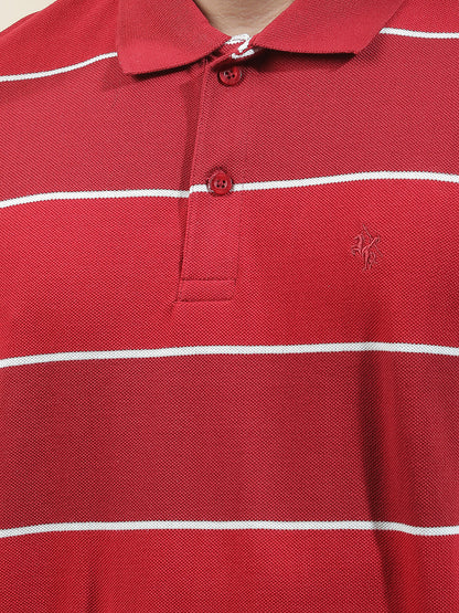 T-Shirt for Men | Breathable & Soft with Color Fastness Regular Fit Polo Neck Poly Cotton Fabric Striped Pattern