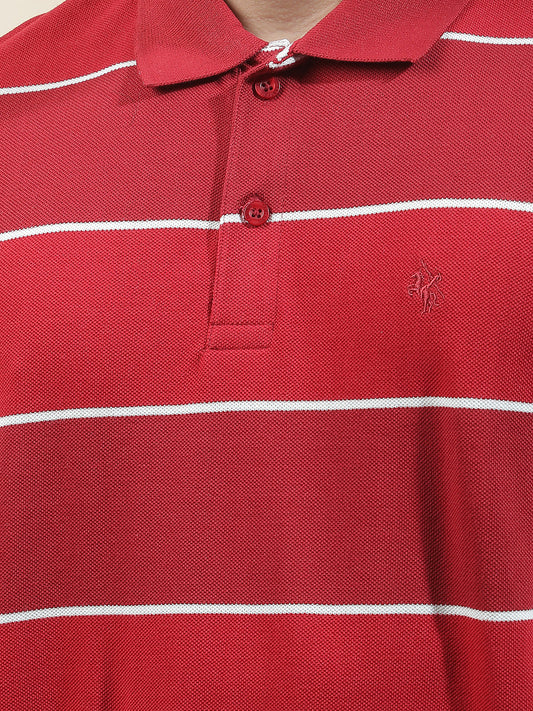 T-Shirt for Men | Breathable & Soft with Color Fastness Regular Fit Polo Neck Poly Cotton Fabric Striped Pattern