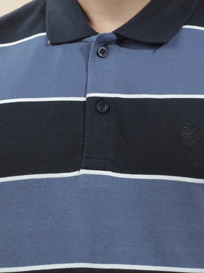 T-Shirt for Men | Breathable & Soft with Color Fastness Regular Fit Polo Neck Poly Cotton Fabric Striped Pattern