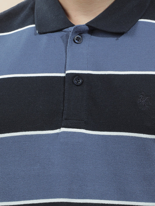 T-Shirt for Men | Breathable & Soft with Color Fastness Regular Fit Polo Neck Poly Cotton Fabric Striped Pattern