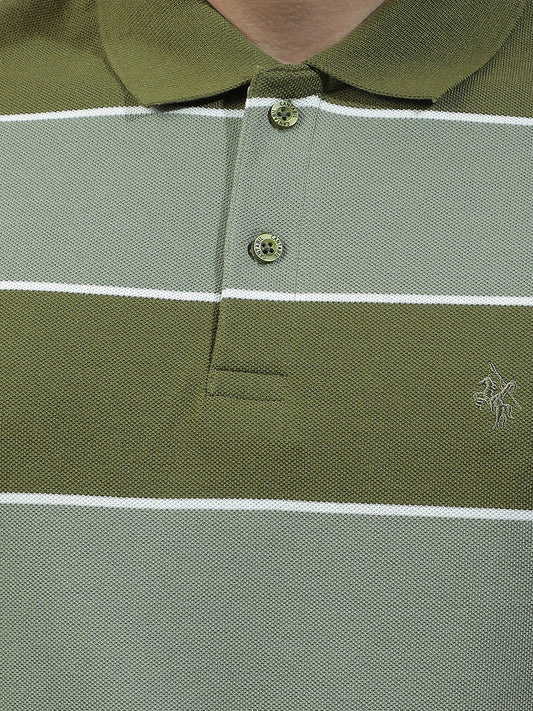 T-Shirt for Men | Breathable & Soft with Color Fastness Regular Fit Polo Neck Poly Cotton Fabric Striped Pattern