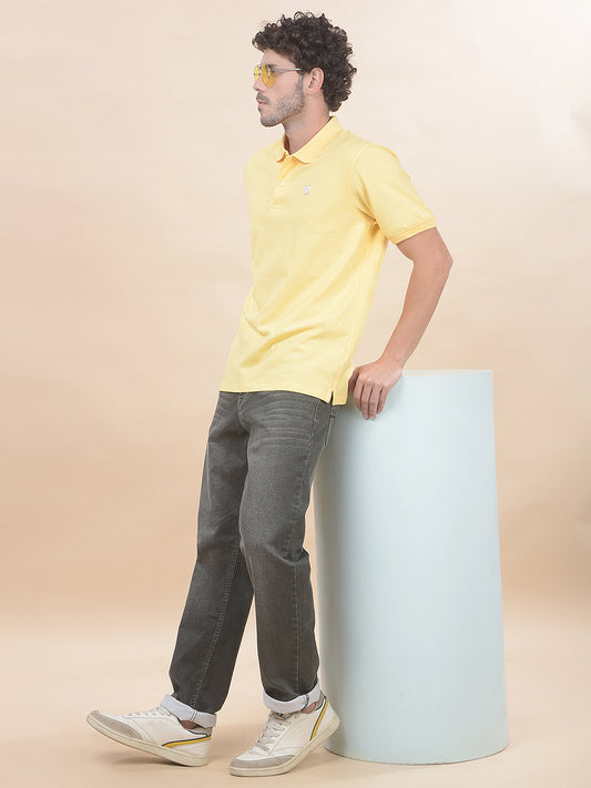T-Shirt for Men | Breathable & Soft with Color Fastness Regular Fit Polo Neck Poly Cotton Fabric Solid Pattern