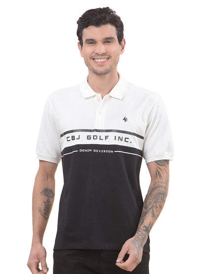 T-Shirt for Men | Breathable & Soft with Color Fastness Regular Fit Polo Neck Poly Cotton Fabric Colourblocked Pattern