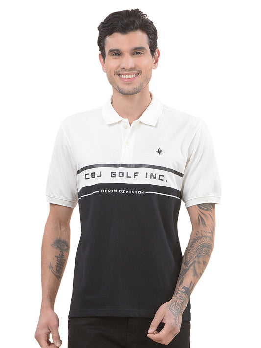 T-Shirt for Men | Breathable & Soft with Color Fastness Regular Fit Polo Neck Poly Cotton Fabric Colourblocked Pattern