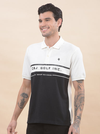 T-Shirt for Men | Breathable & Soft with Color Fastness Regular Fit Polo Neck Poly Cotton Fabric Colourblocked Pattern