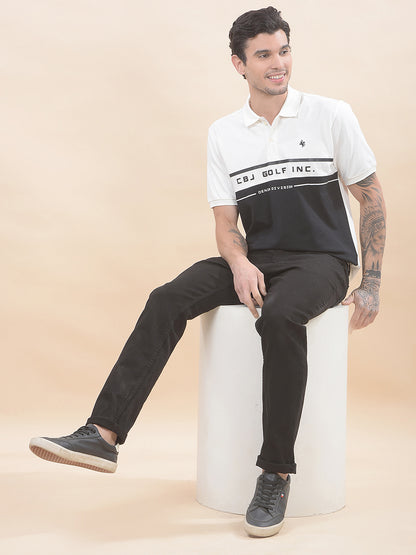 T-Shirt for Men | Breathable & Soft with Color Fastness Regular Fit Polo Neck Poly Cotton Fabric Colourblocked Pattern