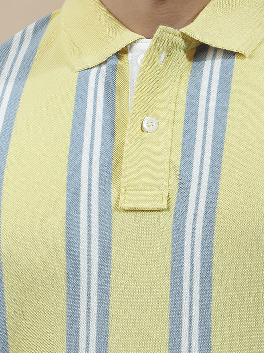 T-Shirt for Men | Breathable & Soft with Color Fastness Regular Fit Polo Neck Poly Cotton Fabric Striped Pattern