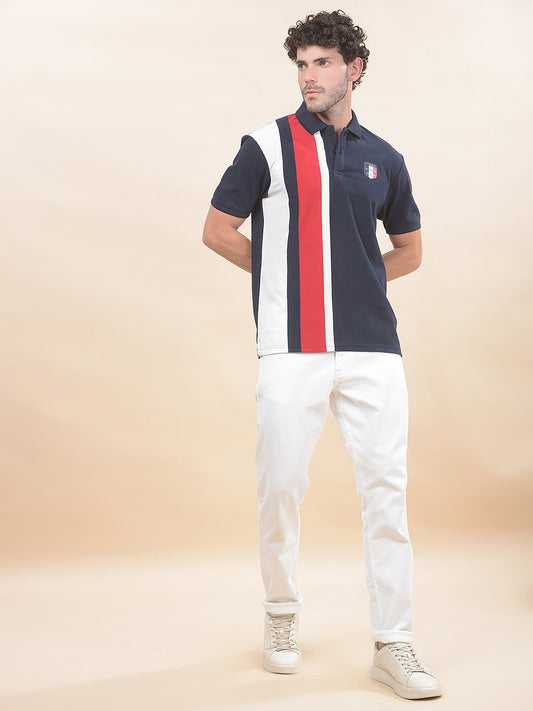 T-Shirt for Men | Breathable & Soft with Color Fastness Regular Fit Polo Neck Poly Cotton Fabric Striped Pattern