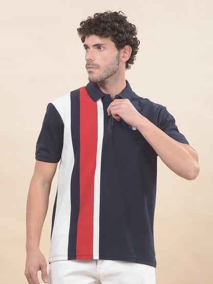 T-Shirt for Men | Breathable & Soft with Color Fastness Regular Fit Polo Neck Poly Cotton Fabric Striped Pattern