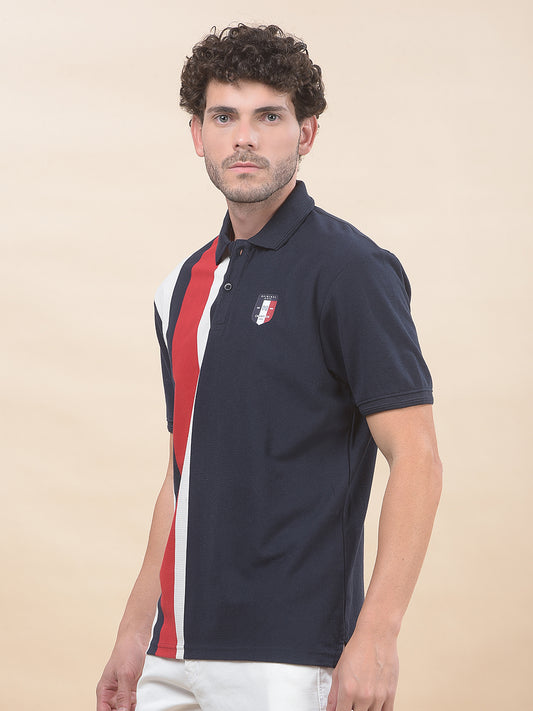 T-Shirt for Men | Breathable & Soft with Color Fastness Regular Fit Polo Neck Poly Cotton Fabric Striped Pattern