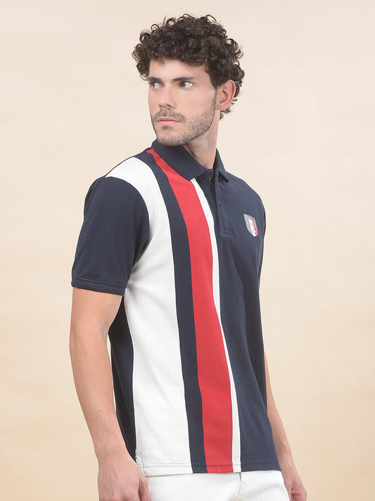 T-Shirt for Men | Breathable & Soft with Color Fastness Regular Fit Polo Neck Poly Cotton Fabric Striped Pattern