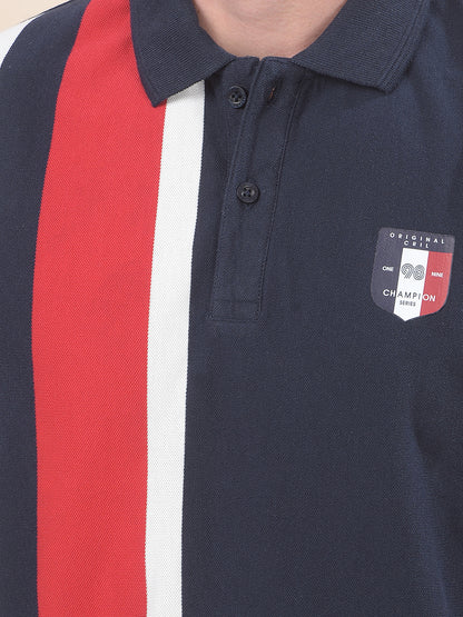 T-Shirt for Men | Breathable & Soft with Color Fastness Regular Fit Polo Neck Poly Cotton Fabric Striped Pattern