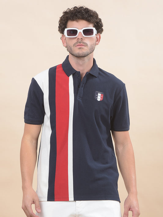 T-Shirt for Men | Breathable & Soft with Color Fastness Regular Fit Polo Neck Poly Cotton Fabric Striped Pattern