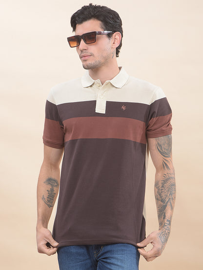 T-Shirt for Men | Breathable & Soft with Color Fastness Regular Fit Polo Neck Poly Cotton Fabric Striped Pattern