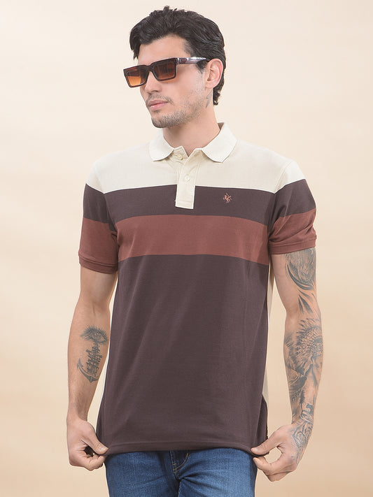 T-Shirt for Men | Breathable & Soft with Color Fastness Regular Fit Polo Neck Poly Cotton Fabric Striped Pattern