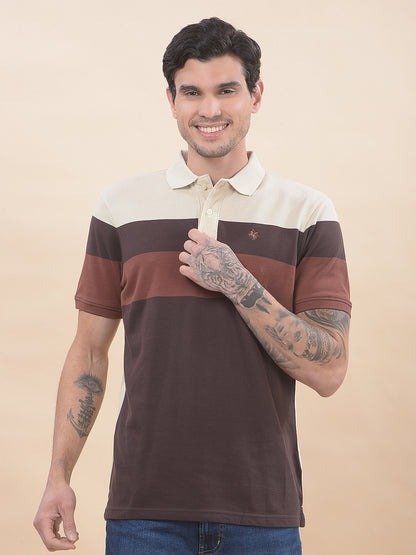T-Shirt for Men | Breathable & Soft with Color Fastness Regular Fit Polo Neck Poly Cotton Fabric Striped Pattern