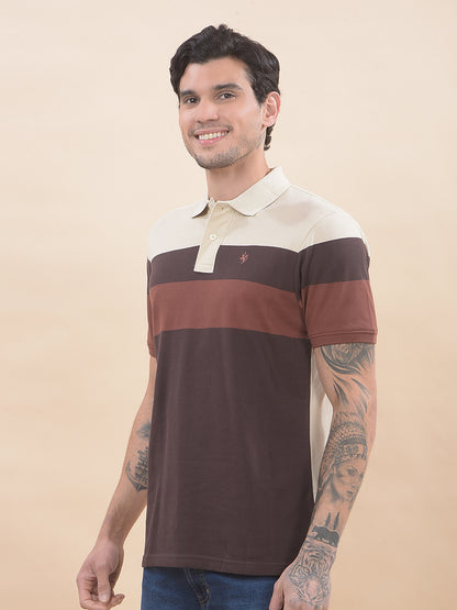 T-Shirt for Men | Breathable & Soft with Color Fastness Regular Fit Polo Neck Poly Cotton Fabric Striped Pattern