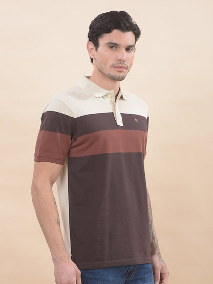 T-Shirt for Men | Breathable & Soft with Color Fastness Regular Fit Polo Neck Poly Cotton Fabric Striped Pattern