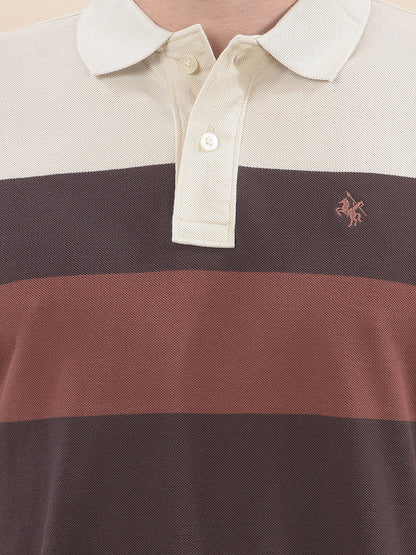 T-Shirt for Men | Breathable & Soft with Color Fastness Regular Fit Polo Neck Poly Cotton Fabric Striped Pattern