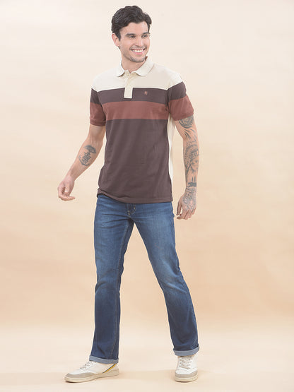 T-Shirt for Men | Breathable & Soft with Color Fastness Regular Fit Polo Neck Poly Cotton Fabric Striped Pattern
