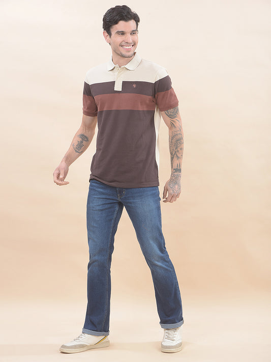 T-Shirt for Men | Breathable & Soft with Color Fastness Regular Fit Polo Neck Poly Cotton Fabric Striped Pattern