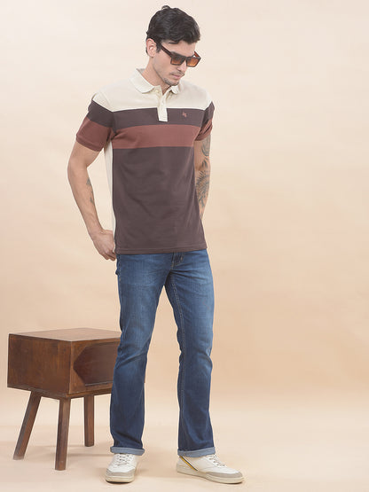 T-Shirt for Men | Breathable & Soft with Color Fastness Regular Fit Polo Neck Poly Cotton Fabric Striped Pattern