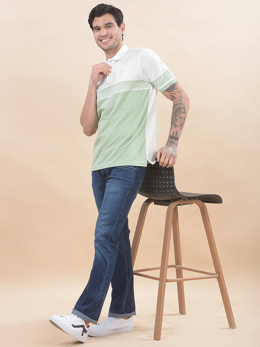 T-Shirt for Men | Breathable & Soft with Color Fastness Regular Fit Polo Neck Poly Cotton Fabric Striped Pattern