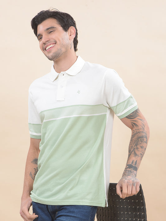 T-Shirt for Men | Breathable & Soft with Color Fastness Regular Fit Polo Neck Poly Cotton Fabric Striped Pattern