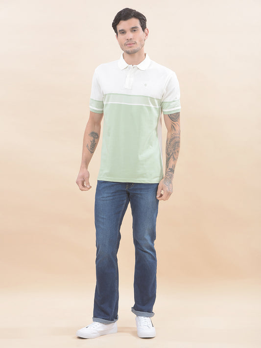 T-Shirt for Men | Breathable & Soft with Color Fastness Regular Fit Polo Neck Poly Cotton Fabric Striped Pattern