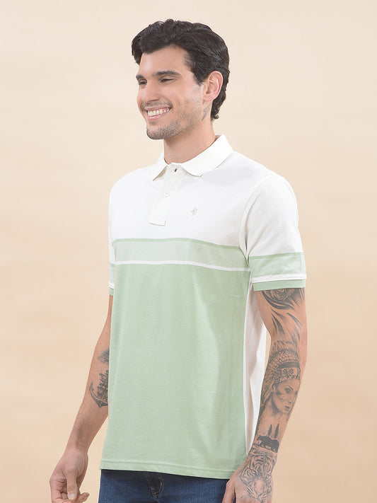 T-Shirt for Men | Breathable & Soft with Color Fastness Regular Fit Polo Neck Poly Cotton Fabric Striped Pattern