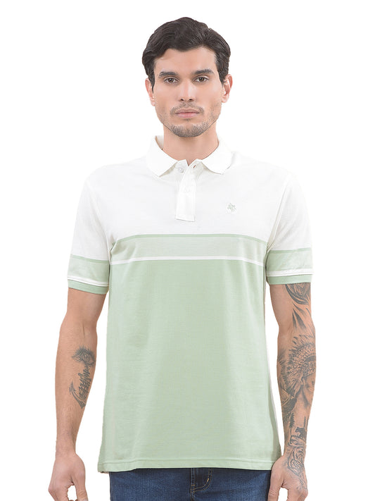 T-Shirt for Men | Breathable & Soft with Color Fastness Regular Fit Polo Neck Poly Cotton Fabric Striped Pattern