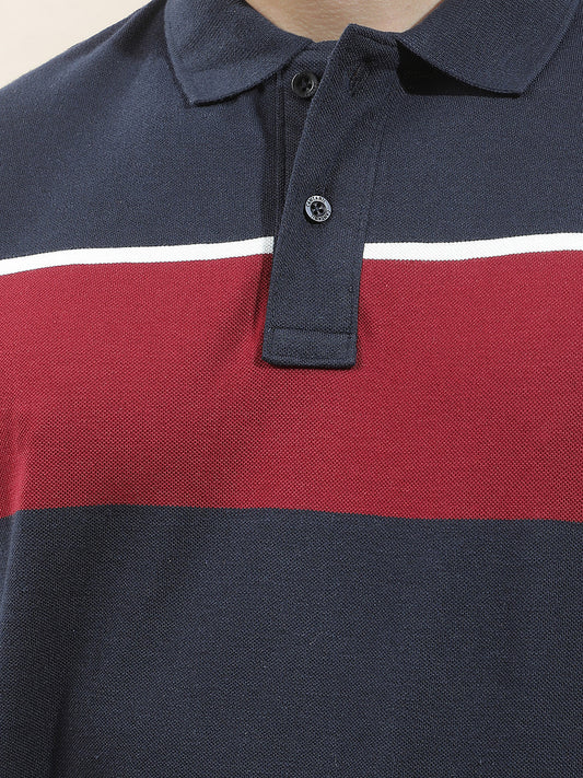 T-Shirt for Men | Breathable & Soft with Color Fastness Regular Fit Polo Neck Poly Cotton Fabric Striped Pattern